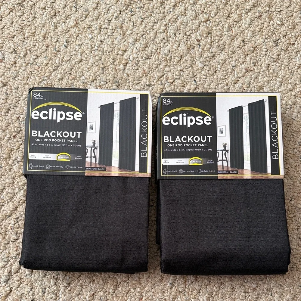 NWT Eclipse Blackout Curtain Panels in Black - Pack of 2 - Picture 1 of 13